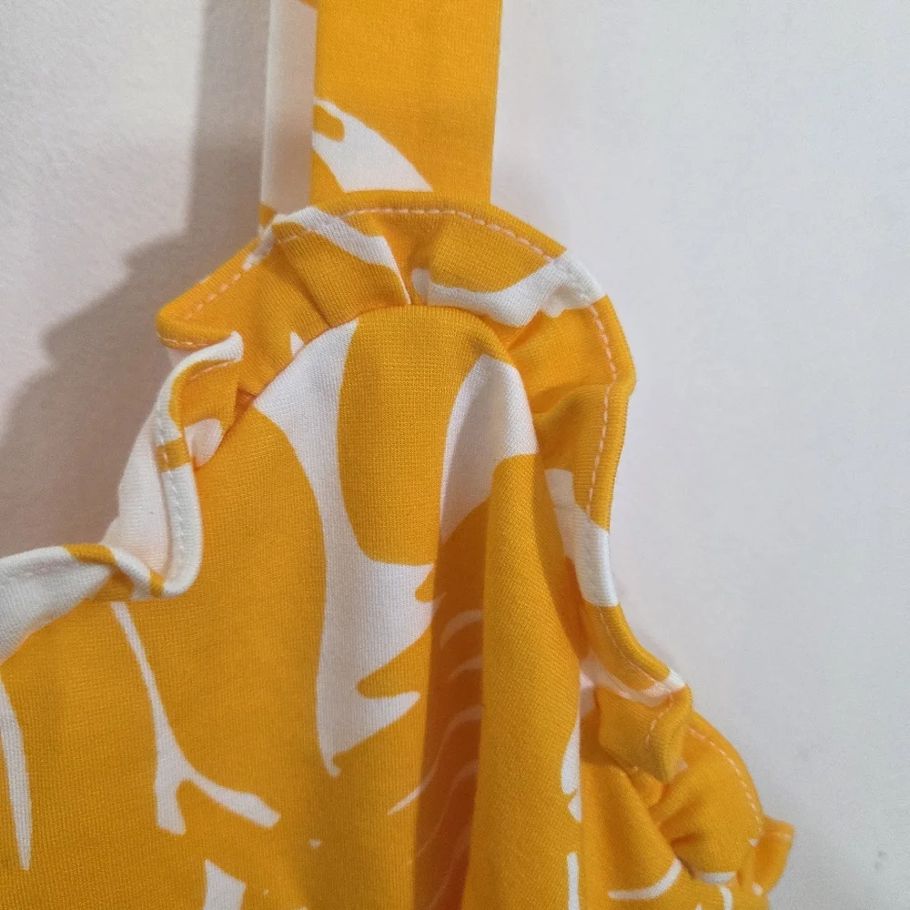 NWT Trina Turk Zile Dress Yellow Floral Size 12 Ruffle Sheath Sleeveless Midi - Picture 5 of 12